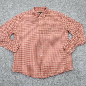Eddie Bauer Shirt‎ Mens Large Orange/White Check Cotton Long Sleeve Button Up